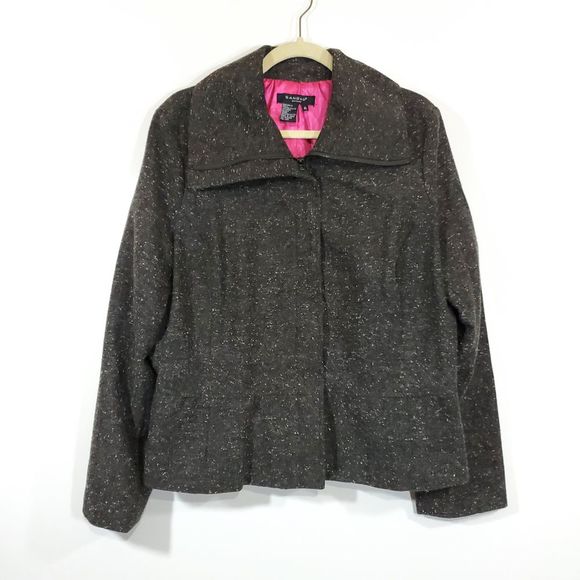 Sandro Sportswear Tweed Peplum Mock Neck Jacket